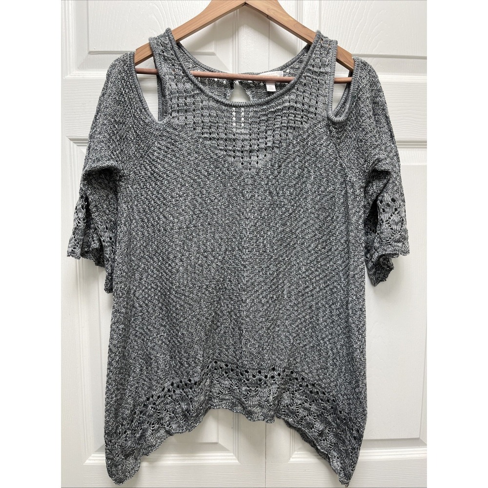 LC Lauren Conrad Sweater Womens XL  Gray Crochet Cold-Shoulder Irregular Hem